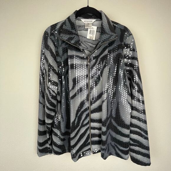 Misook Zebra Print Sequin Zip-Up Jacket XL Animal Print Statement Piece NWT - Picture 1 of 6
